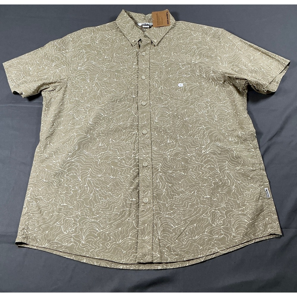 Eddie Bauer Mens Baja Shirt Short Sleeve Khaki Topo Print 7032 L NWT